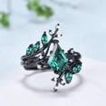 thumbnail image 4 of Unique Gothic Kite Cut Emerald Engagement Ring Set in 14k Black Gold Vermeil- Cluster Wedding Ring- May Birthstone, 4 of 6