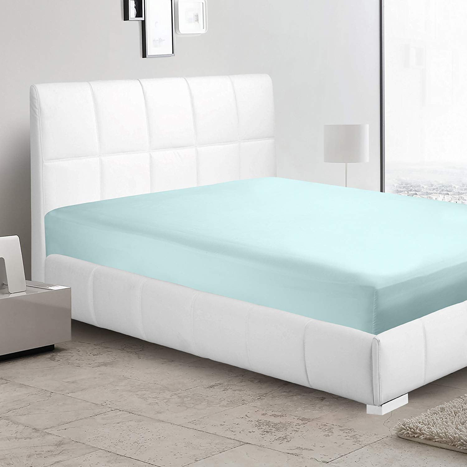 Clara Clark Premier 1800 Collection Single Fitted Sheet, Twin XL Size, Aqua Light Blue