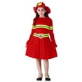 thumbnail image 4 of WhouRiu Little Girl Outfit Set Halloween Fireman Role Play Long Sleeve Dress with Hat Party Holiday Outfits,2-Piece Red,Sized 4-6, 4 of 7