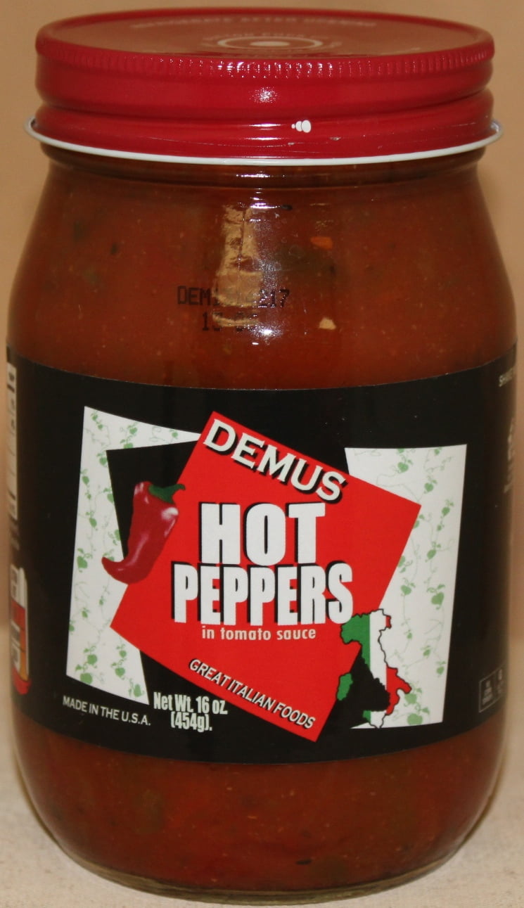 Demus Hot Peppers In Tomato Sauce, 16 oz