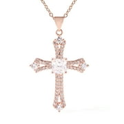 Shop LC Square White Stainless Steel 18K Rose Gold Plated Cubic Zirconia Cross Necklace for Women Pendant Jewelry Gifts for Her Size 20" Ct 2.2