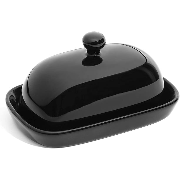 Porcelain Cute Butter Dish with Lid Perfect for East/West Butter Black
