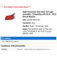 thumbnail image 2 of Right Passenger Side Outer Tail Light Assembly - Compatible with 2016 - 2018 Nissan Maxima 2017, 2 of 2