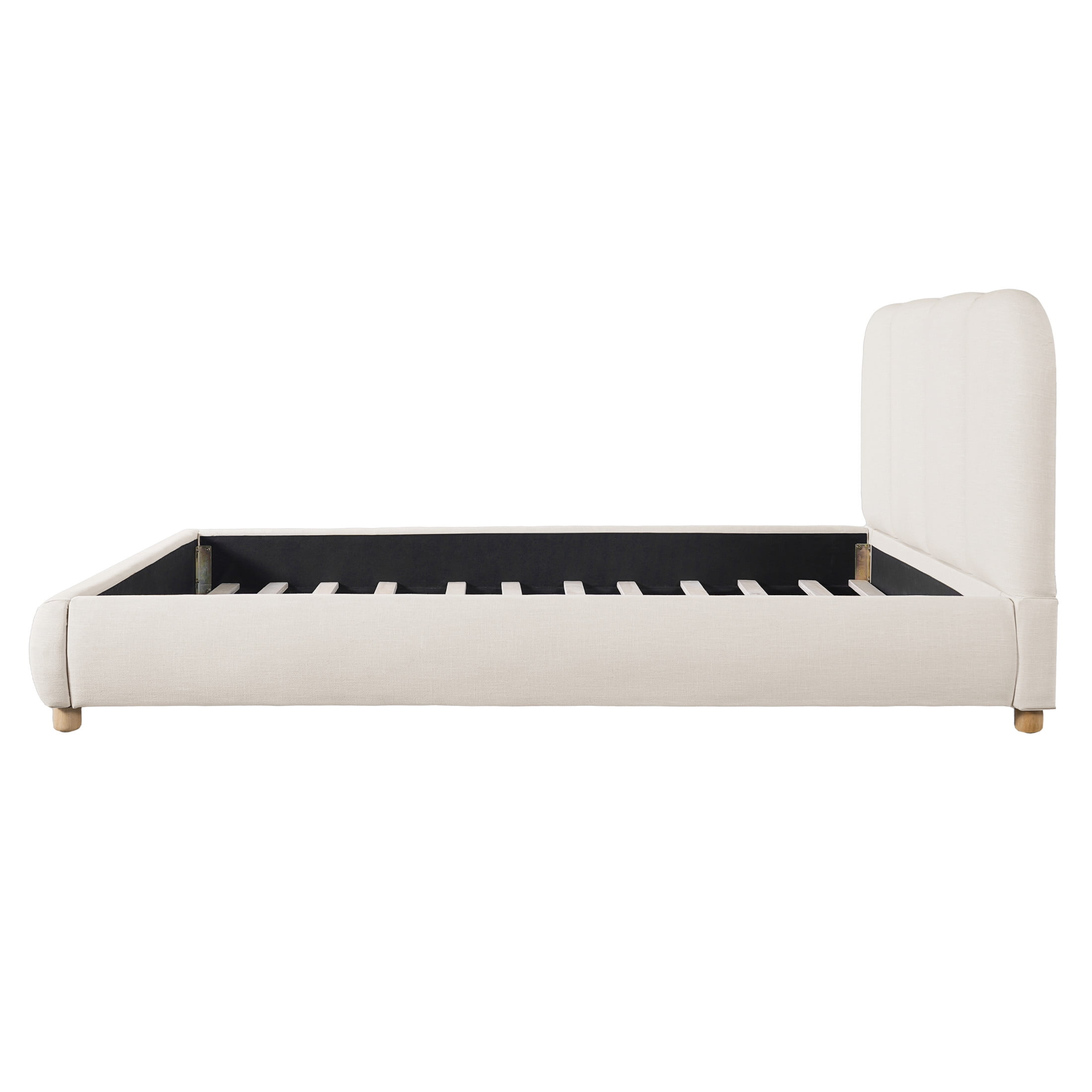 Christopher Knight Home Queen Bed Frame with Curved Headboard & Wooden Legs, Linen Fabric, Beige