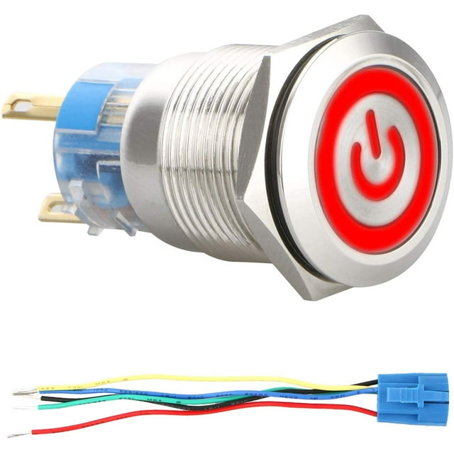 Dc 12v 19mm Metal Locking Push Button Switch, 4 Pin Car Rv Truck Boat On / Off Switch, Waterproof Round Marine Push Button Switch With Red Led Light With Wire Socket