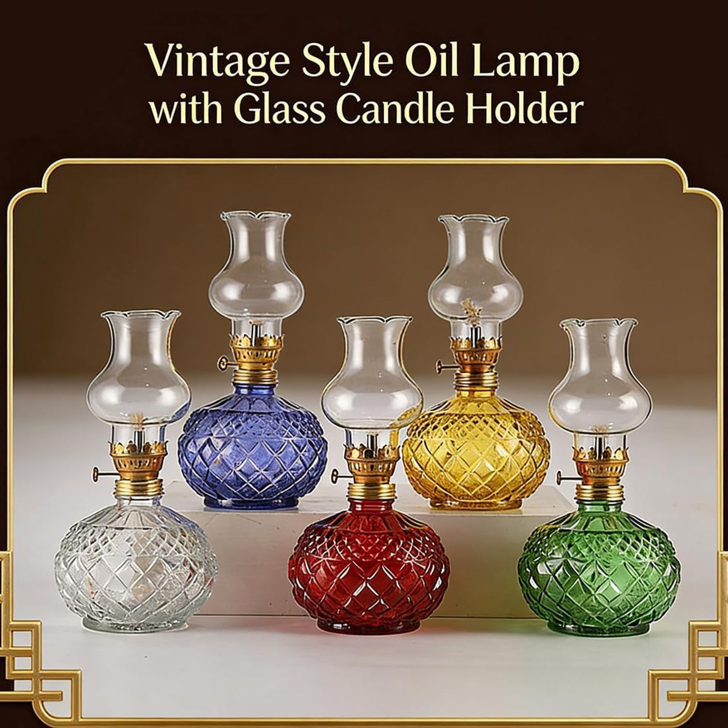 Vintage Style Oil Lamp with Glass Candle Holder, Clear Kerosene Lantern Hurricane Oil Lamps for Table Wedding Farmhouse Rustic Home Outdoor Indoor Decor(white)Q