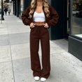 thumbnail image 4 of Lmueinov Womens Fall 2 Piece Set Sweatsuits Lounge Fall Outfits Zip Up Crew Neck Jackets and Wide Leg Sweatpants Set Soft Casual Loungewear, 4 of 4