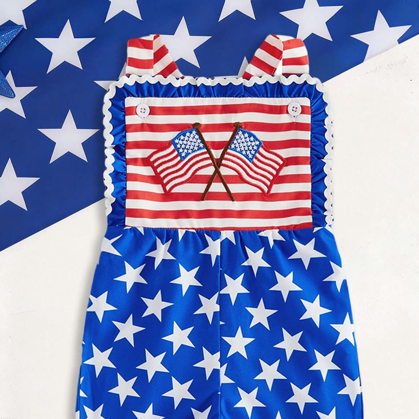 GEWSEY Toddler Baby Girl Jumpsuit Clothes Bell Bottom Romper Strawberry Print Pant Suspender Girl Piece Outfit 3-4 Years Blue