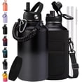 thumbnail image 2 of 64oz/Half Gallon Insuated Water Bottle, (Keep Cold 48H), Leak Proof -Grade Stainless Steel Water Jug With Straw Lid and Atuo Spout Lid, Portable Paracord Handle & Carrier Bag Black Gray, 2 of 7