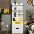 thumbnail image 5 of Afuhokles Tall Nightstand with Charging Station and LED Lights, Night Stand with Bookshelf,Bedside Table with Drawers, White, 5 of 9