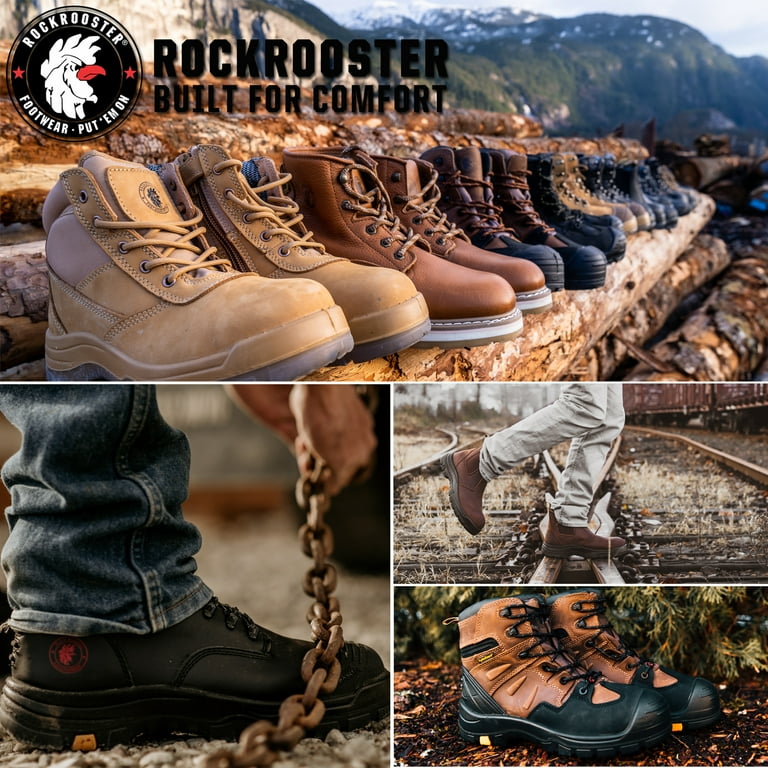 ROCKROOSTER Work Boots for Men 6 inch Steel Toe Slip On Safety