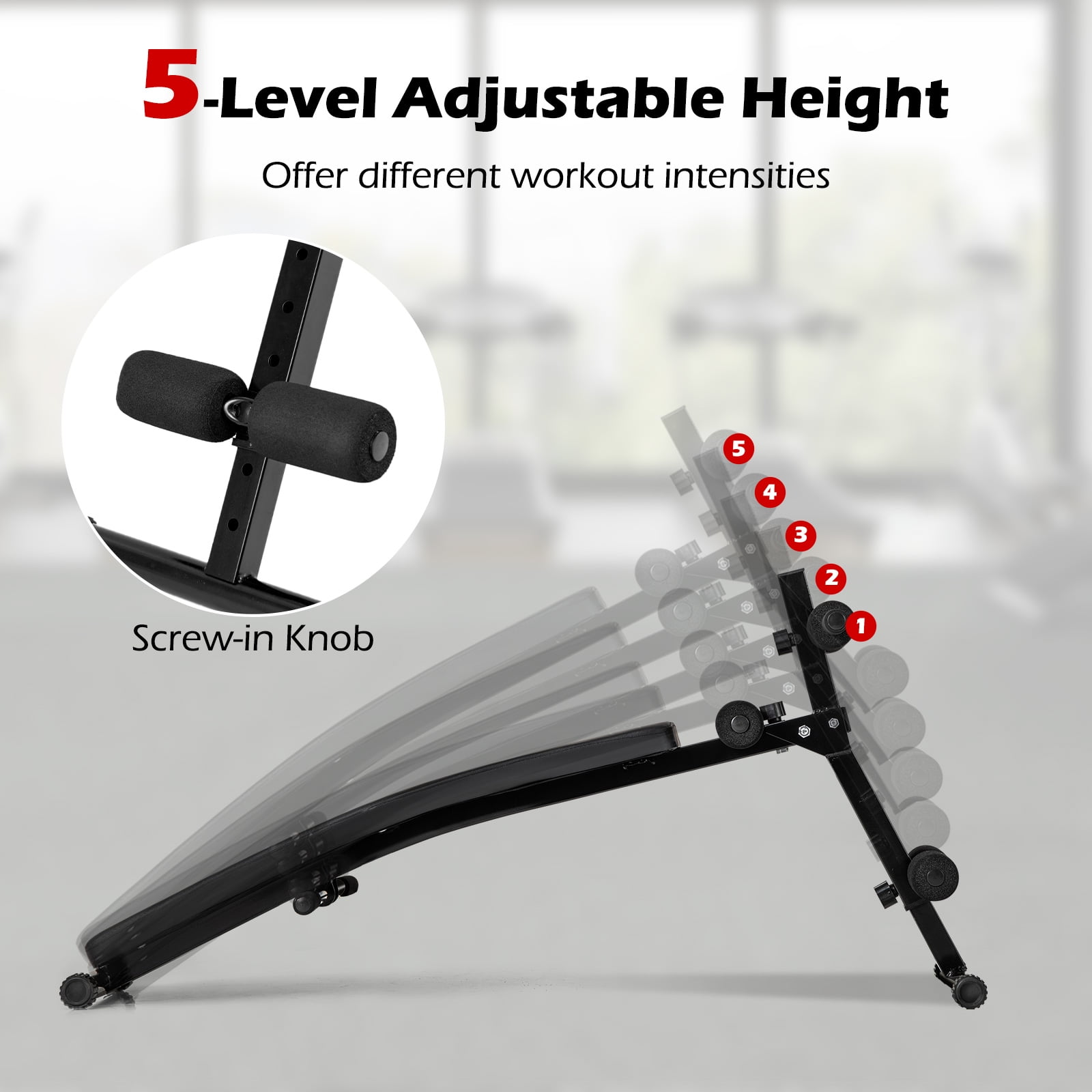 Topbuy Adjustable Decline Sit-Up Bench for Home Gym Foldable Workout Bench with Thick Seat Cushion for Full Body Exercise