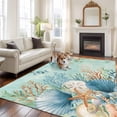 thumbnail image 2 of Large Area Rugs for Living Room Bedroom, Teal Beach Coastal 6'x9' Rug Washable Carpet Runner Indoor Outdoor, Summer Nautical Coral Shell Botanical Non Slip Floor Mats Rug for Kitchen, Playroom, 2 of 8