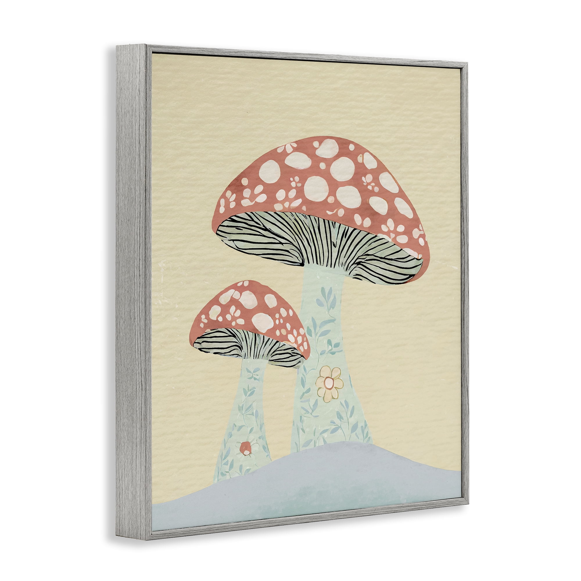 Stupell Industries Floral Collaged Mushrooms Botanical & Floral Painting Gray Framed Art Print Wall Art, 16 x 20