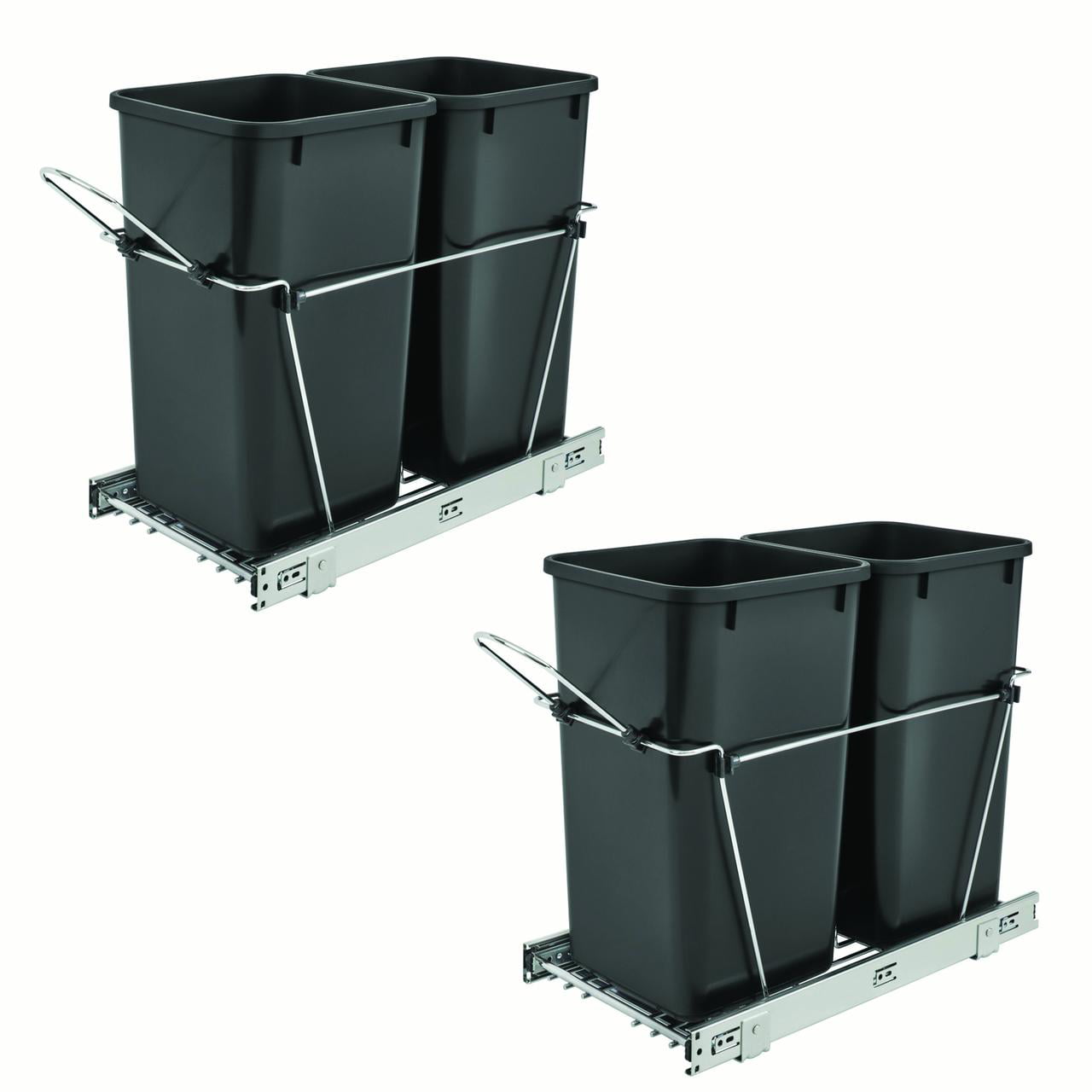 Double 27 Quart Sliding Pull-Out Waste Trash Garbage Bin Container 