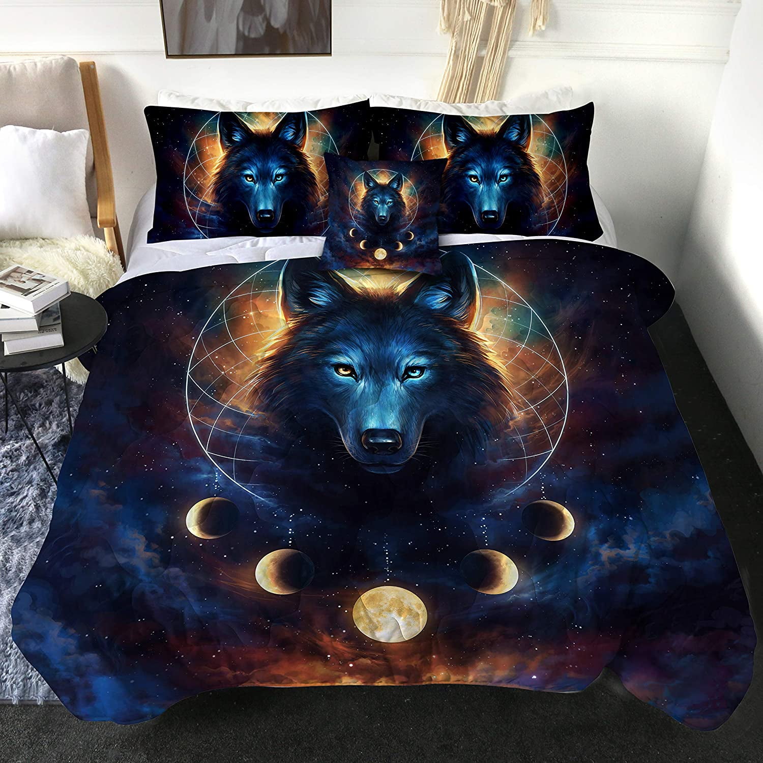 Cool Wolf Pattern Print Bedding Set for Boys and G Luxury Quilted Comforter Set 