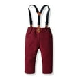 thumbnail image 6 of GYRATEDREAM Boy Gentleman Plaid Outfits Toddler Long Sleeve Shirt with Bow Ties Suspenders Pants Kid Dress Suit Wine Red for 12M-6T, 6 of 8
