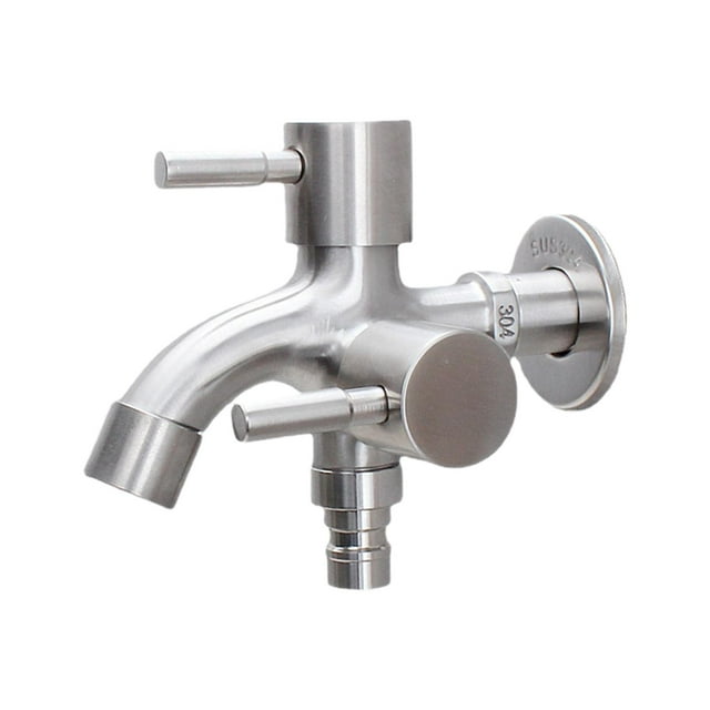 veasfak Washing Machine Faucet Double Spout Double Handle Sink Water Tap Replacement Round and Pointed