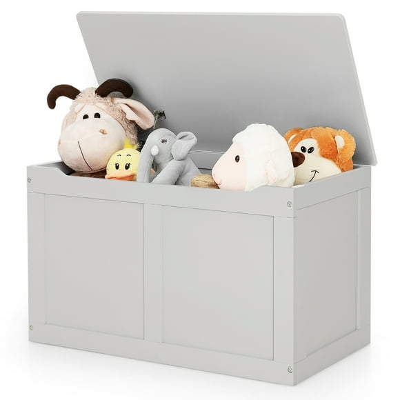Costway Wooden Toy Box Kids Storage Chest Bench W/ Flip-Top Lid & Safety Hinge