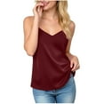 thumbnail image 4 of Women Silk Satin Camisole Summer Casual V Neck Business Blouses Sleeveless Adjustable Strap Tank Tops New Casual Tops for Women Summer Wine XXL, 4 of 8