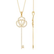 Rosec Jewels Vintage Inspired Key Pendant Necklace with Certified Moissanite - D-VS1 Grade, 18K Yellow Gold