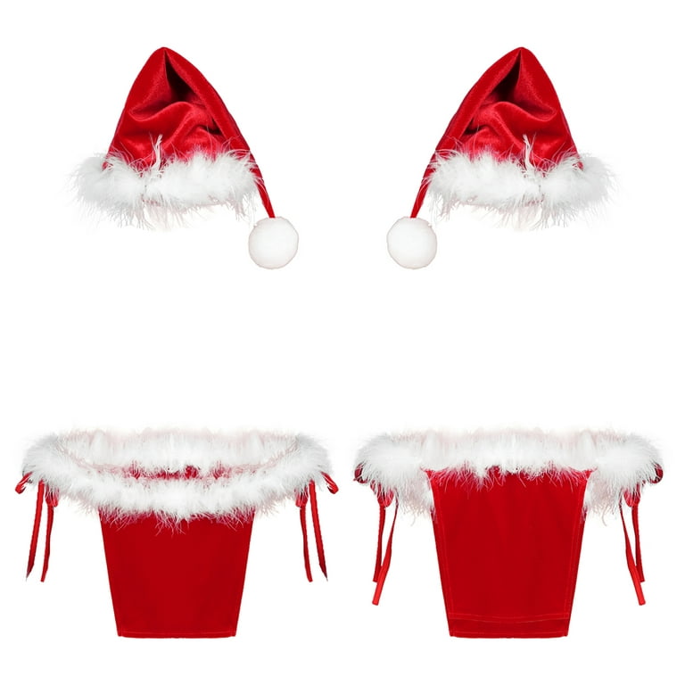 iiniim Men Santa Claus Christmas Velvet Underwear Sexy Pouch Skirted Thong  G-String with Hat 