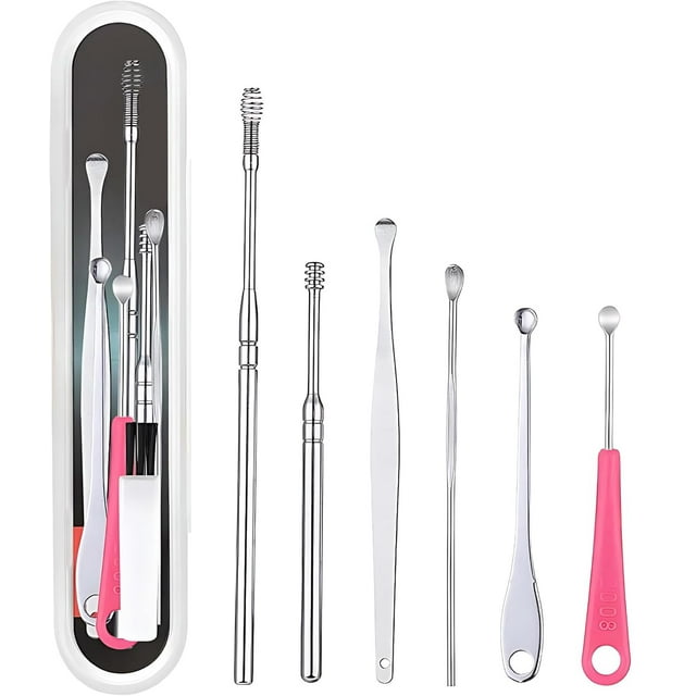 Kit de Eliminación de Cera Oído, Herramienta para Limpieza de Oído, Cureta de Oreja con Cepillo de Limpieza y Caja