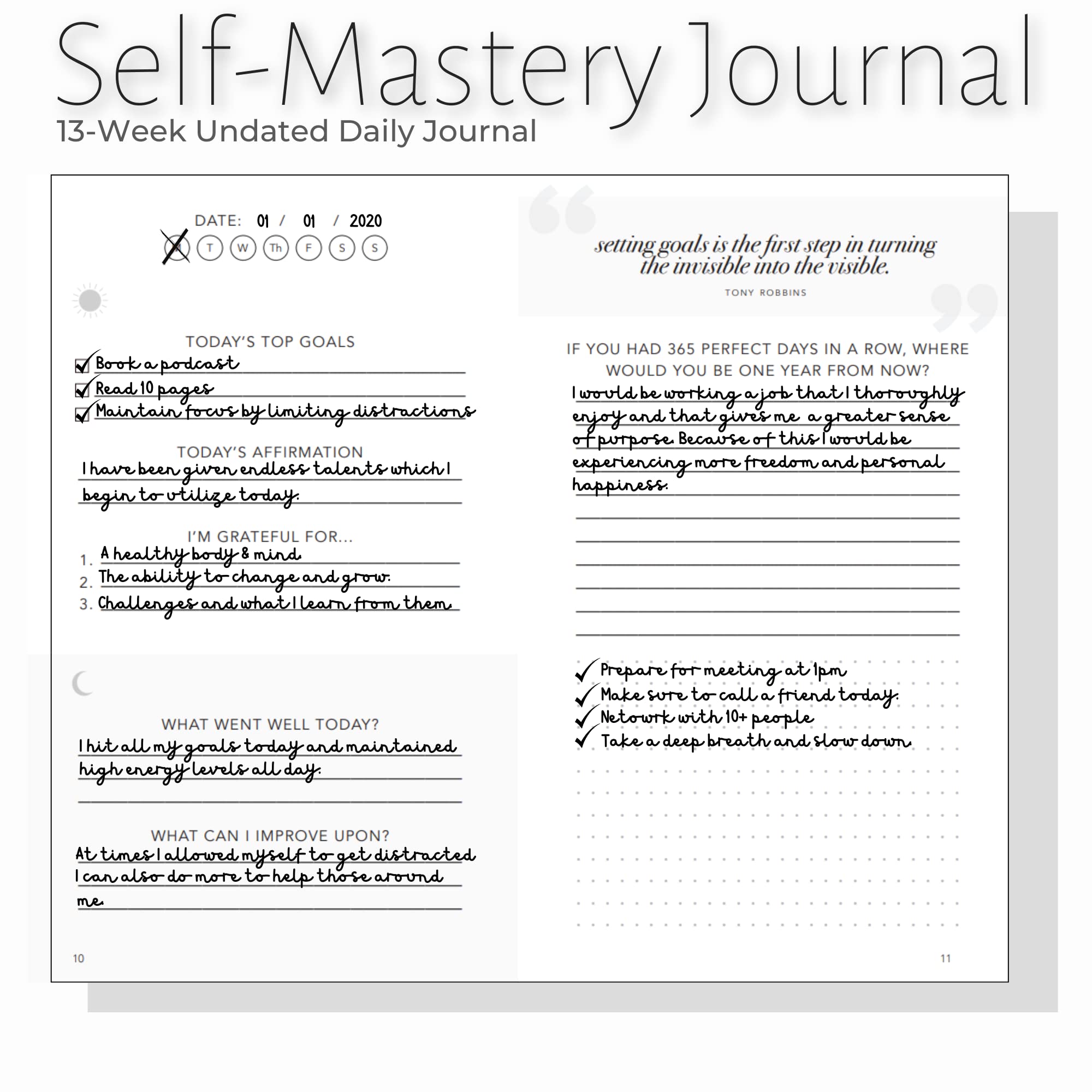 Self-Mastery Journal - Gratitude, Reflection, Manifestation, Self Care, and Goal Setting for Men & Women