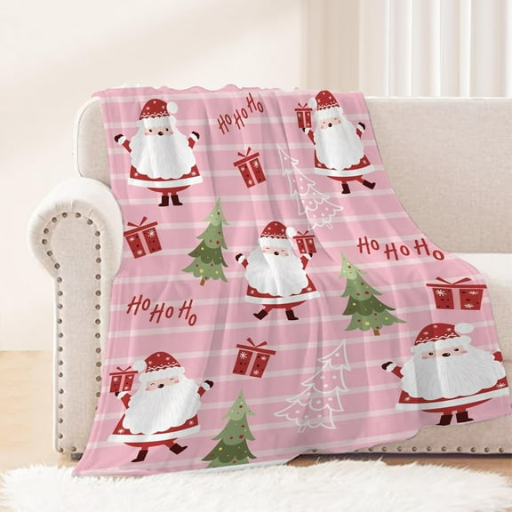 Kuscheln Christmas Kids Throw Blanket Small Pink Cute Santa Claus Blanket Xmas Winter Holiday Blanket for Girls Boys Child Baby Bed Fleece Blankets and Throws