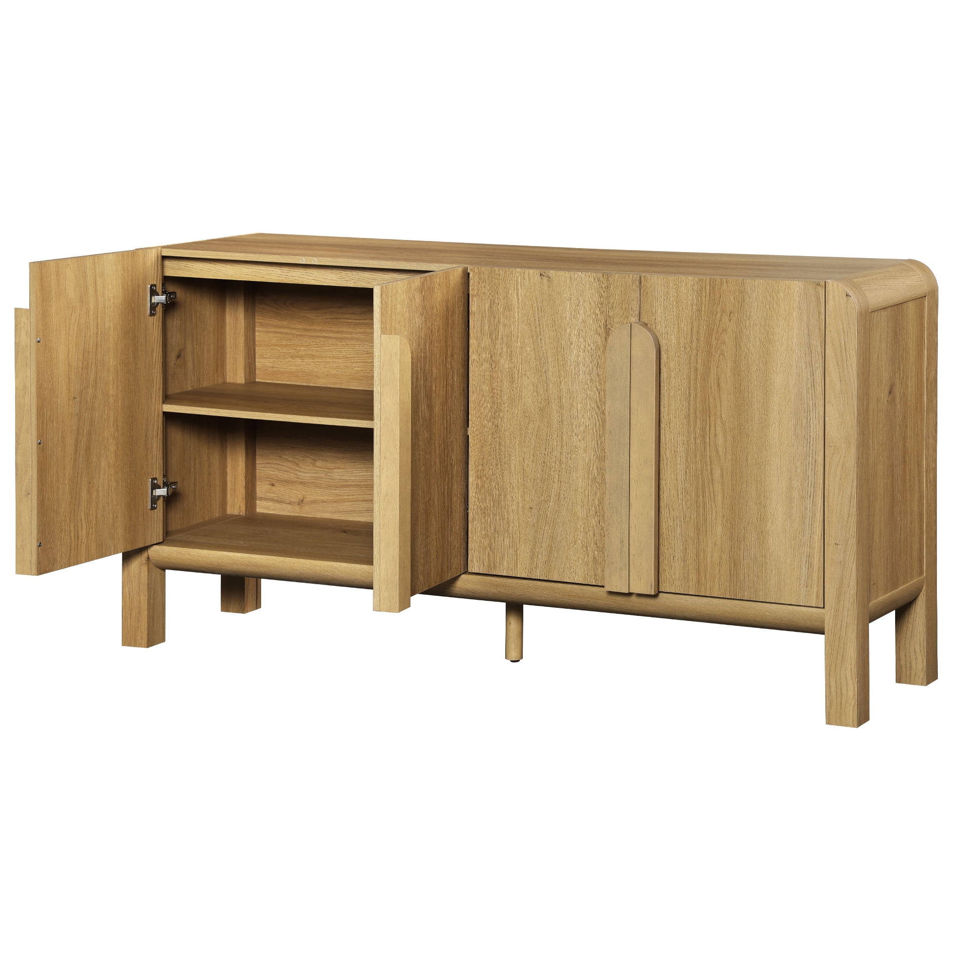 63" Accent Cabinet with 4 Doors and Adjustable Shelves, Modern Credenza Storage Cabinet with Curved Profile Design for Living Room, Kitchen, Dining Room, Hallway