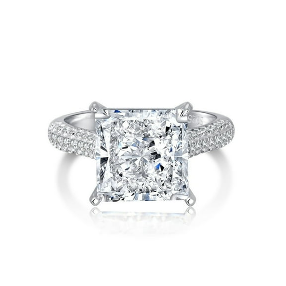 6 Carat Square Princess Cut Engagement Ring 5A CZ Crushed Ice Simulated Big Diamond Ring 925 Sterling Silver Wedding Anniversary Rings Size 6-9