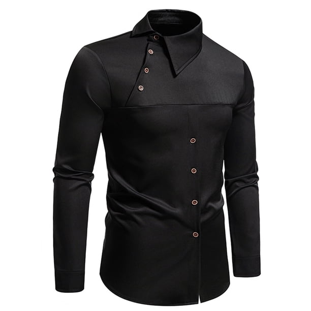 pstuiky camisas de manga larga para hombre, Camisa informal de manga larga con cuello vuelto y botones a la moda para hombre salir tops m