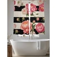 thumbnail image 5 of Pink Peony Sheer Curtains 72 Inch Long 2 Panels, Flowers Black And White Stripes Linen Texture Light Filtering Rod Pocket Semi Sheer Curtains, Sheer Voile Drapes for Living Room Bedroom, 52"x72", 5 of 5