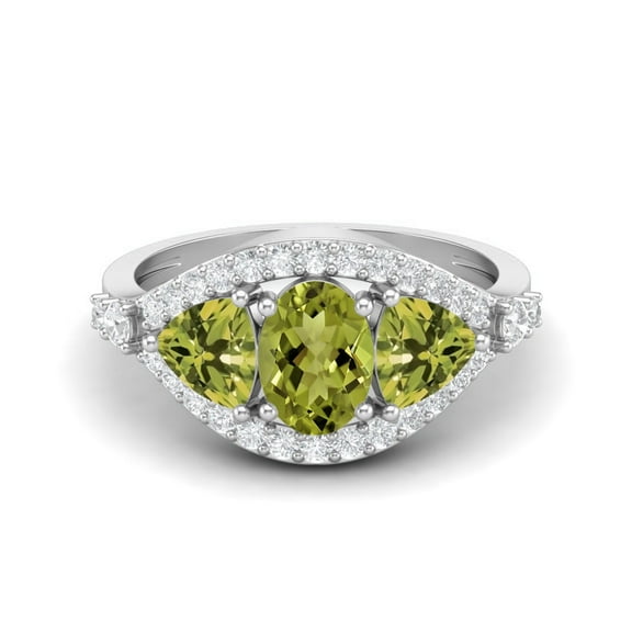 2.6 Ctw Oval Peridot 925 Sterling Silver Three Stone Women Mother's Day Gift Ring