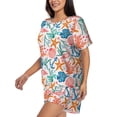 thumbnail image 2 of Uemuo Sea Creatures Pattern Women's Short-Sleeved Pajama, Button-Front Loungewear, 2-Piece Summer Sleepwear, Elastic Drawstring Shorts-Small, 2 of 7