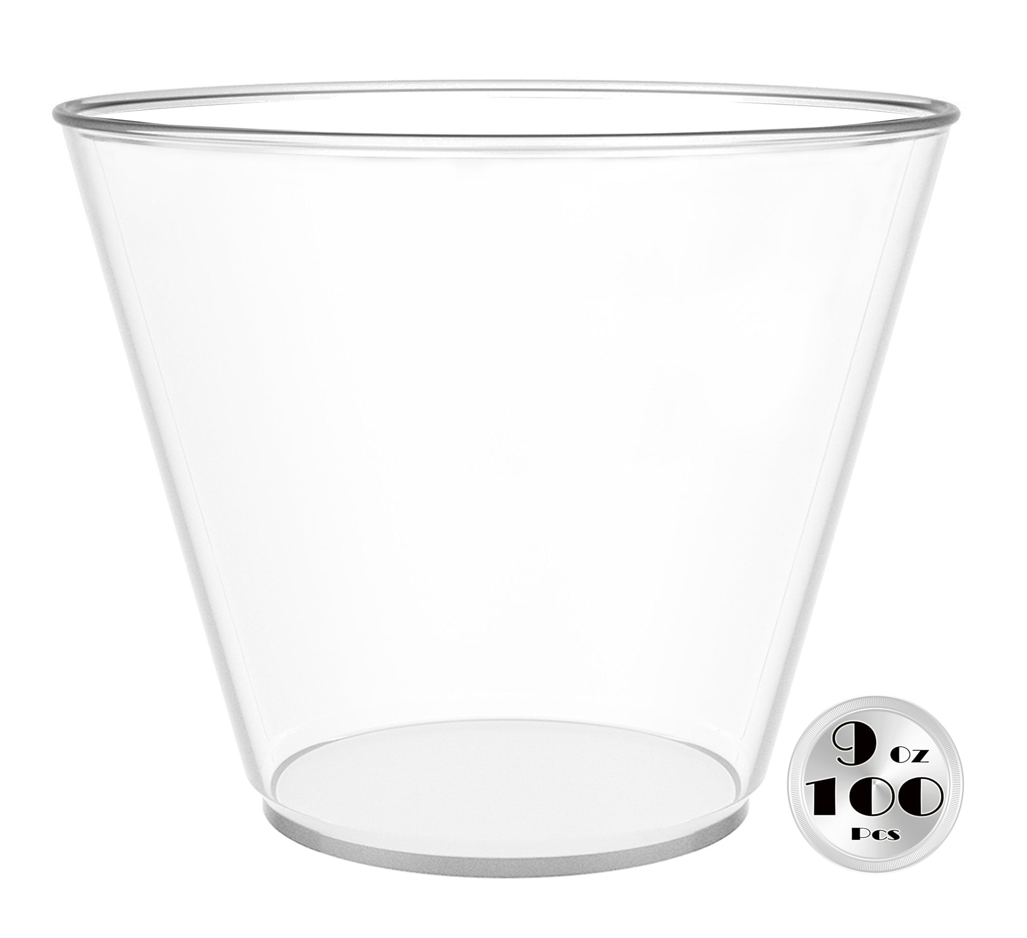 JL Prime 100 Silver Rim Clear Plastic Cups, 9 oz Heavy Duty Reusable Disposable Tumblers, Hard Plastic Multi-Purpose Cups for Party & Wedding