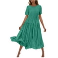 thumbnail image 2 of Tejiojio Women Flower Solid Color Casual Short/Long Sleeve Crewneck Dress Casual Flowy Tiered Maxi Beach Dress 2024 Fall Women's Loose Plain Long Maxi Dresses, 2 of 7