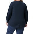 thumbnail image 4 of Agnes Orinda Women's Plus Size Tops Ribbed Knit Crew Neck Long Sleeve Casual Tunic Blouses with Button Decor 1X Dark Blue, 4 of 7