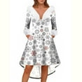 thumbnail image 4 of Christmas Dresses for Women Women's Fashion V-neck Casual Fit Christmas Print Party Long Sleeve Dress with Fur for Festive Occasion,White,XL, 4 of 6