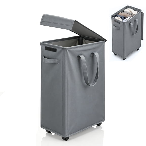 Rolling Laundry Hamper with Lid, 27 Inch Laundry Basket, Collapsible Laundry Bin, Wheeled Clothes Storage Basket, Dirty Laundry Basket with Handles for Bathroom Bedroom