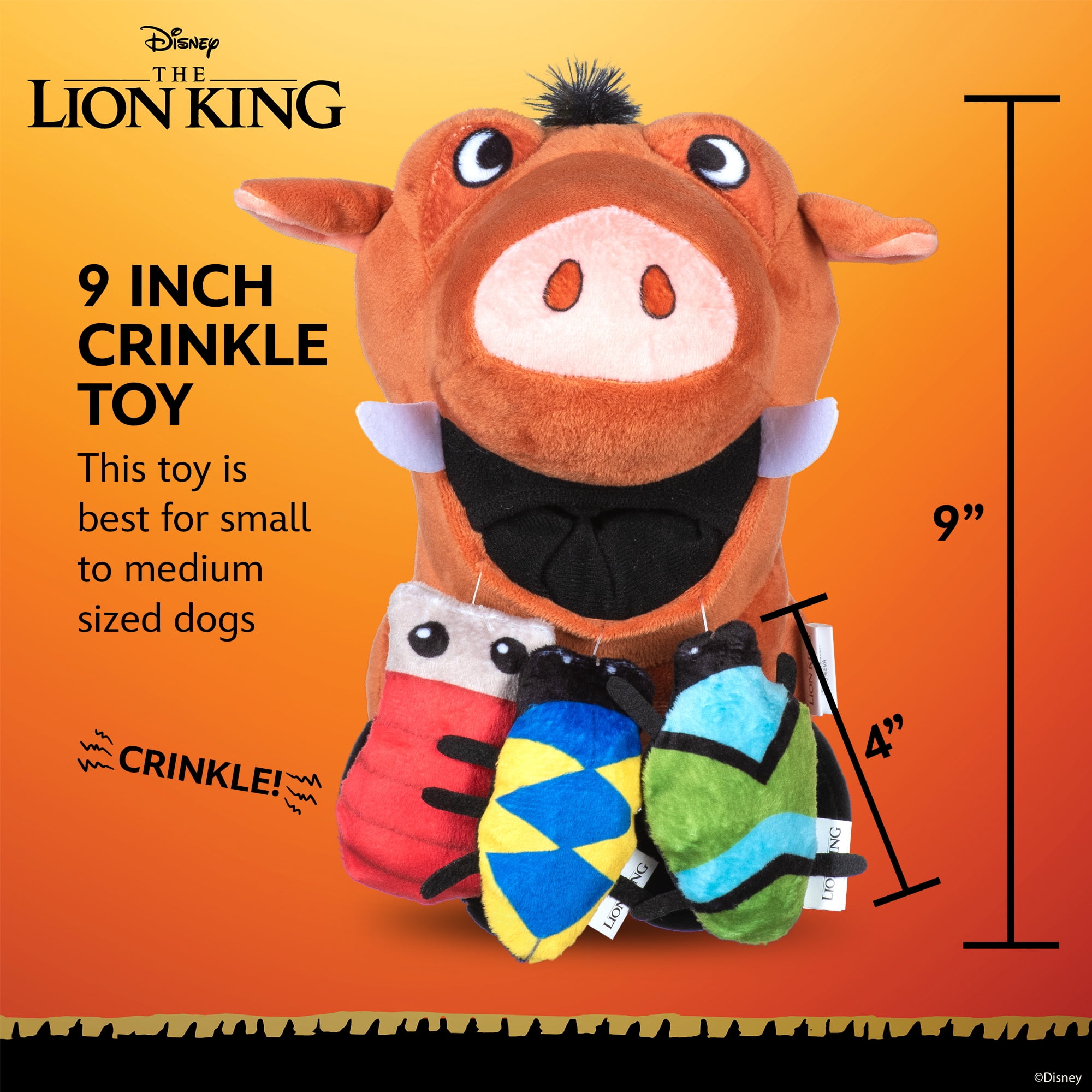 DISNEY 100 THE LION KING: Pumba & Bugs Plush Burrow Pet Toy-9in