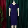 thumbnail image 4 of AURA Women’s Pencil Midi Dress V Neck Short Sleeve Solid Color With Belt S XXXL, 4 of 7