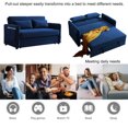 thumbnail image 2 of 57" Modern Convertible Sofa Bed with 2 Detachable Arm Pockets, Velvet Loveseat Sofa with Pull Out Bed, 2 Pillows and Living Room Adjustable Backrest, Grid Design Armrests (Blue), 2 of 8