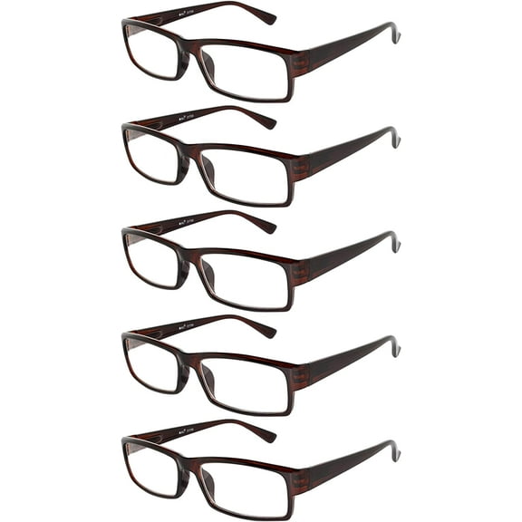 OWL 5 Pack Reading Glasses for Men and Women Brown Rectangular Readers