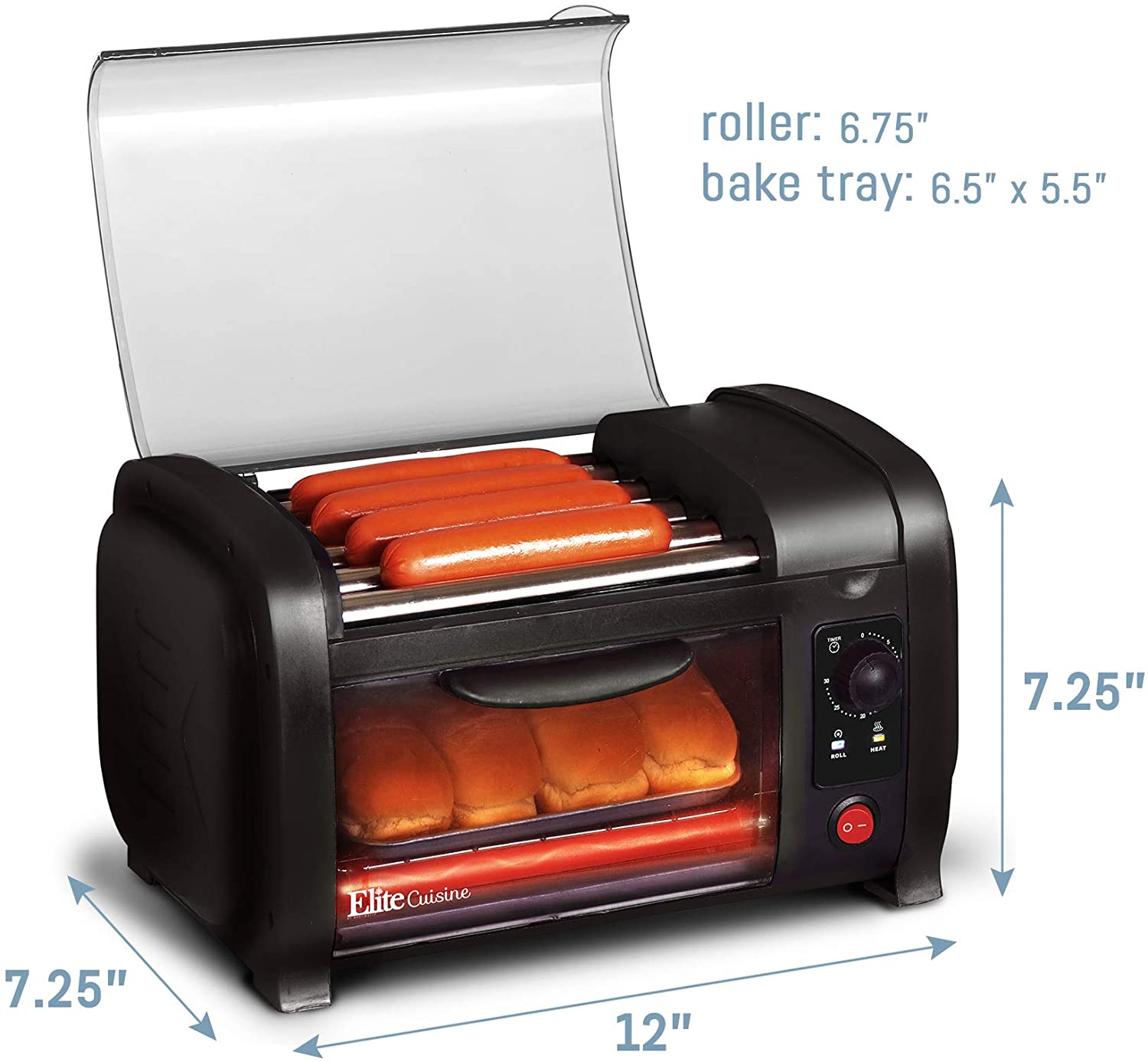 Elite Gourmet EHD-051B New Cuisine  Hot Dog Roller and Toaster Oven, Black - image 2 of 6