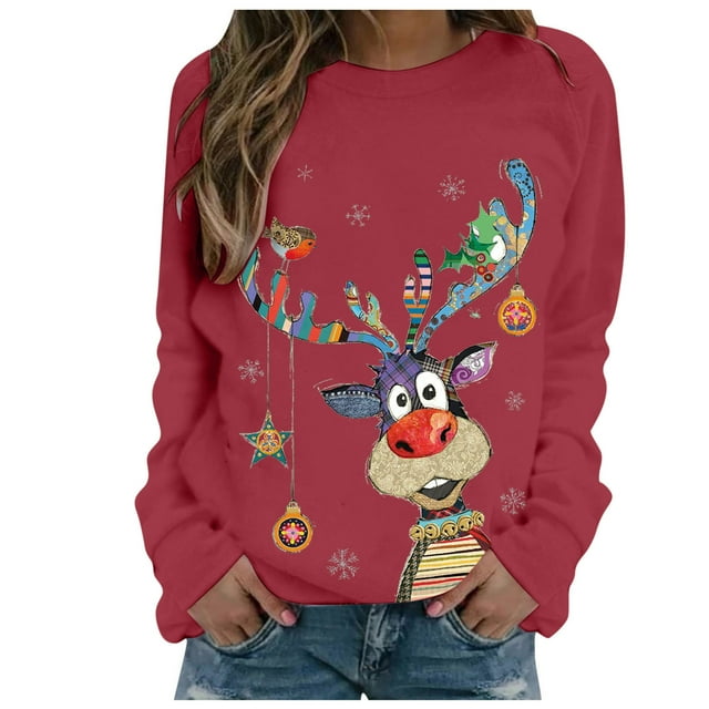 Chandail de Noël pour Femmes Imprimé de Vacances chandail Mi-Long Fermeture Chaude Col Rond Cardigan Manches Longues Chandail de Noël Capuche Veste de Mode