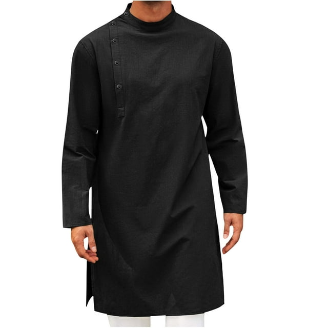 pstuiky camisa de manga larga para hombre, Blusas casuales de color sólido de moda para hombre, de manga larga, con botones y cuello redondo Tops de hombre s