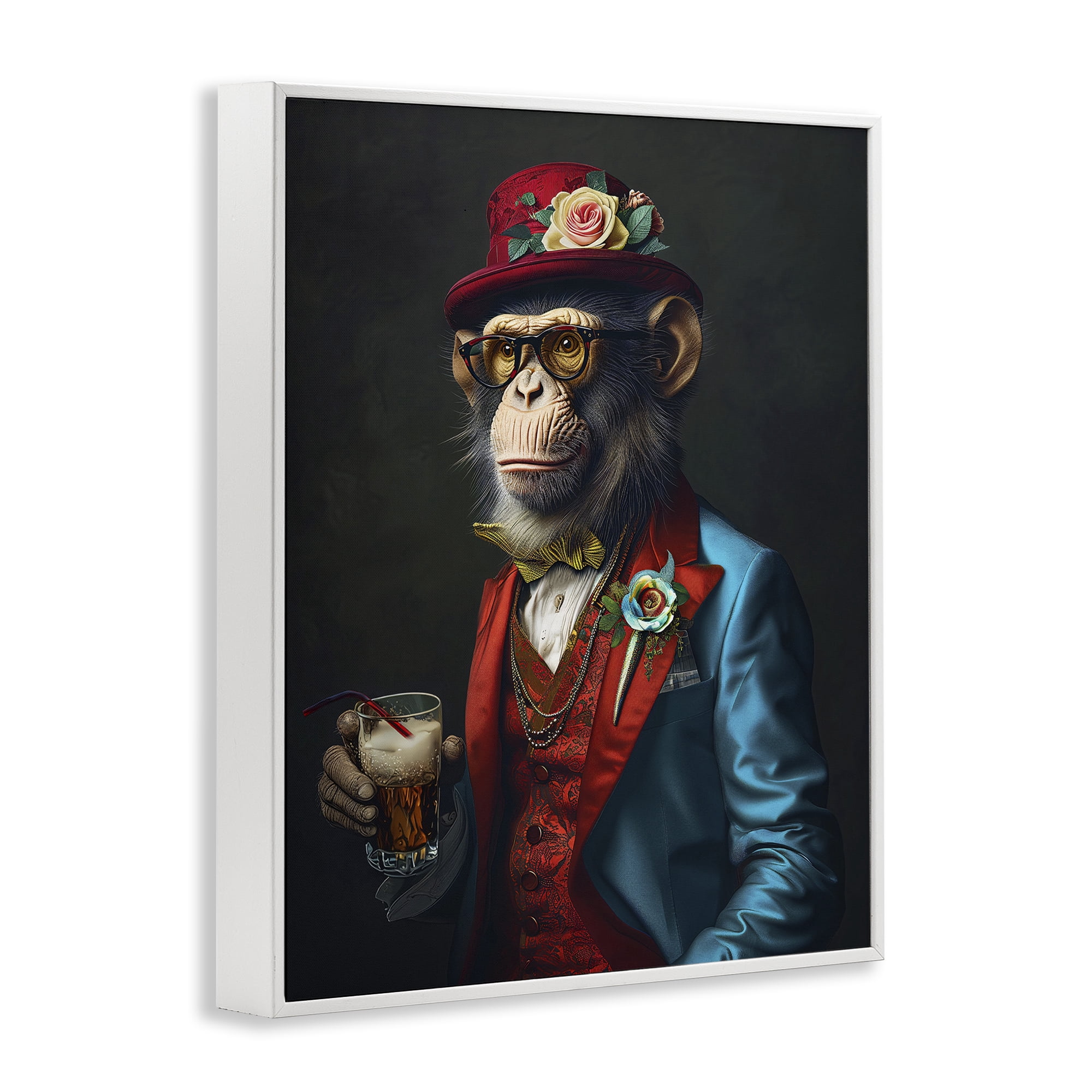 Stupell Industries Monkey with Fancy Outfit Animals & Insects Painting White Framed Art Print Wall Art, 16 x 20