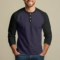 thumbnail image 2 of LIIPEE Men T Shirts Casual Long Sleeve Splicing Color Crew Neck T Shirts Male Buttons Stylish Tee Tops Outdoor Activities Comfortable Soft Breathable Daily Clothing,Purple,M, 2 of 6