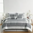 thumbnail image 3 of Chezmoi Collection Caprice 7-Piece Hotel Style Comforter Set California King, Gray/White Square Pattern Block Bedding with Decorative Pillows, Luxurious Lightweight All Season Bed Set, 3 of 9
